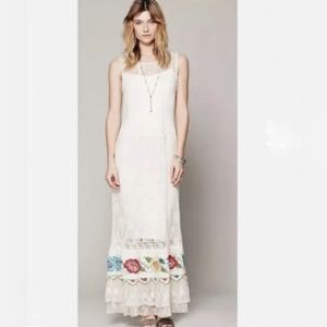 Free People Fiesta Fleur Slip Lace Embroidered Vintage Maxi Dress S
